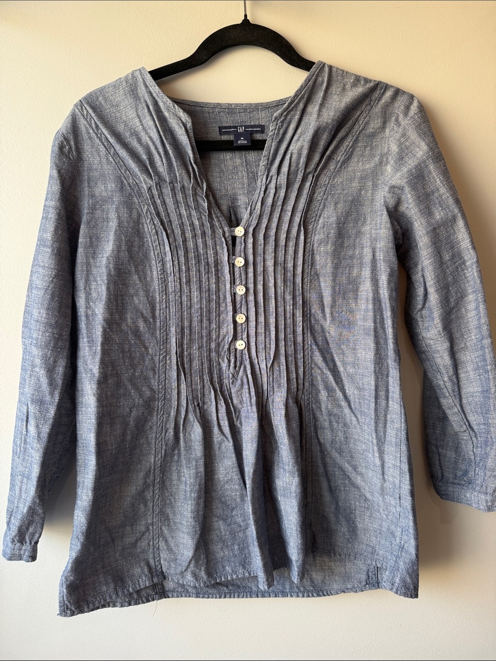 GAP Gray-Blue Pintuck Button-Front Tunic 100% cotton Medium